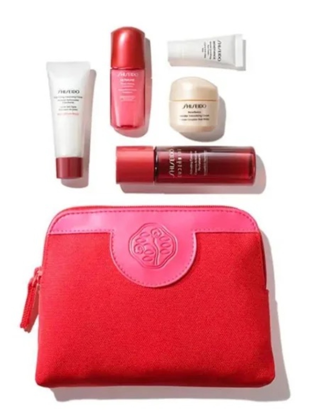 Shiseido Travel Skincare Kit with Red and Pink Pouch